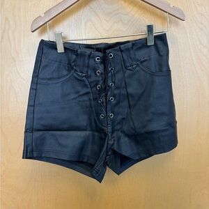 Black Faux Leather Lace-Up Women's Shorts